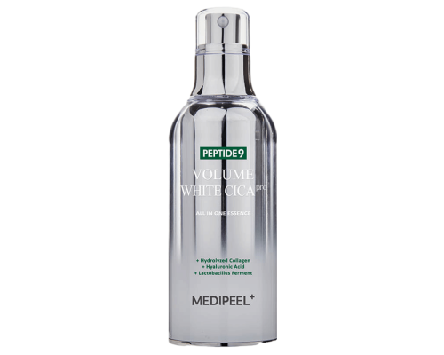 Esencia oxigenante con efecto refrescante, péptidos y complejo CICA para un tono uniforme, firmeza y luminosidad- MEDIPEEL Peptide 9 Volume White Cica Essence PRO