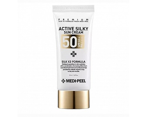 MEDIPEEL Active Silky Sun Cream SPF 50+ PA+++ Anti-Aging Sunscreen with Peptides and Silk Components